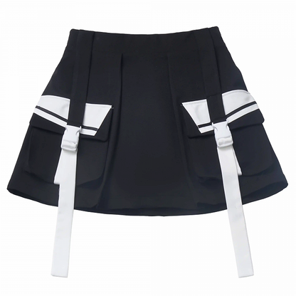 Snap Details Techwear Skirt Black Wasteland Punk