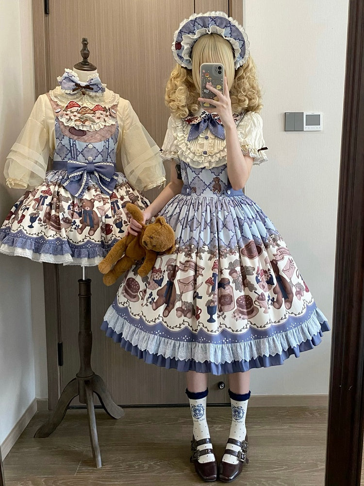 Einteiliges Lolita-Kleid mit Eichel-Print und kurzen Ärmeln, Teddy Sweet