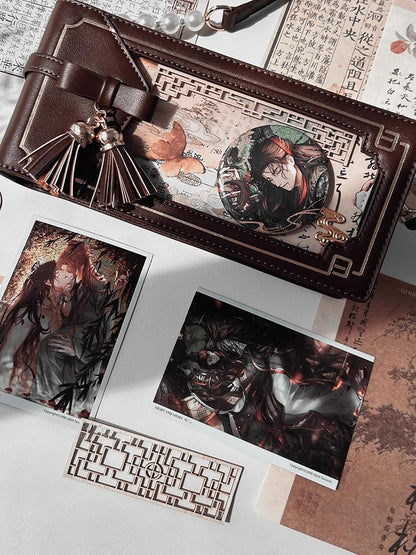 Schleife Braun Cheongsam Muster Blumentasche PU Akzent Ita Stil mit Fransen