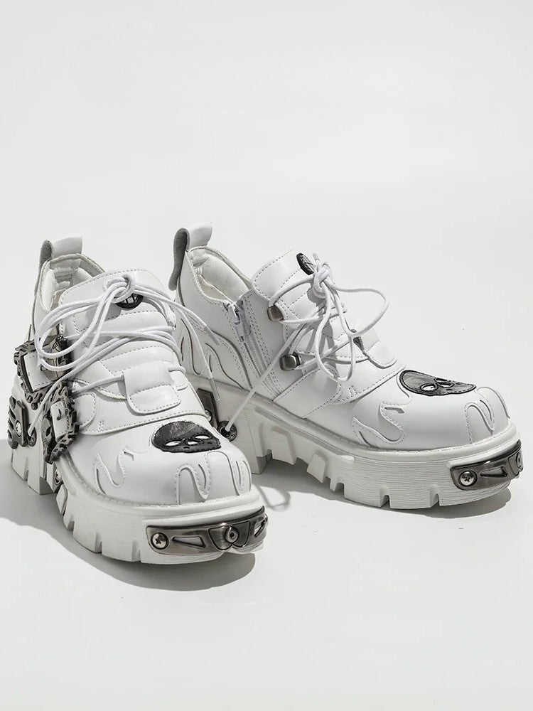 in White - Buckles Detailing Flame Style Skeleton Design Platforms Gothic And