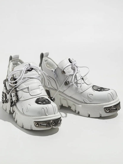 in White - Buckles Detailing Flame Style Skeleton Design Platforms Gothic And