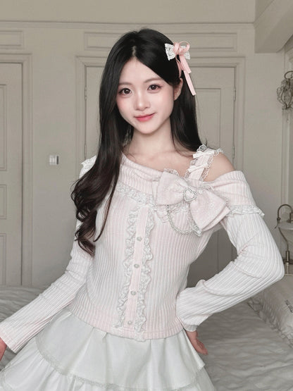 Pink Cutout Design Lace-up Knit Top