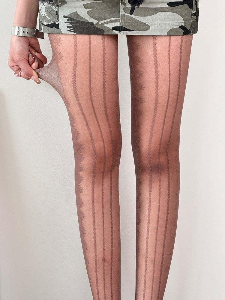 Tights Black/White/Gray/Brown Striped Pattern