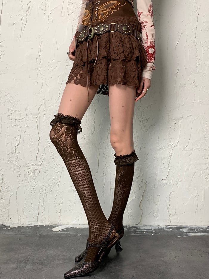 Punk Wasteland Rüschen Braune Strumpfmanschette