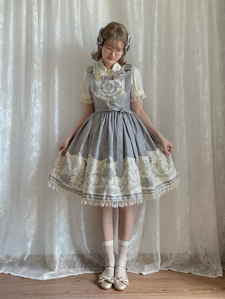 Jumper Titmouse Lolita and Print Gray Floral Skirt