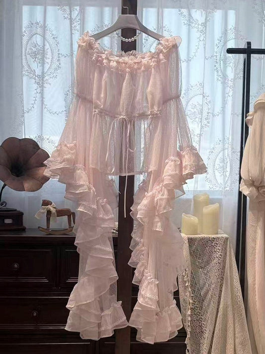 Blouse Off-the-Shoulder Classic Lolita Elegant Pink Bell Sleeves