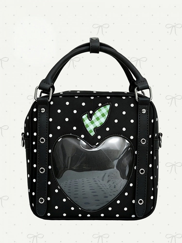 Kawaii Black Polka Dot Crossbody Bag Heart Window Design - DRDR
