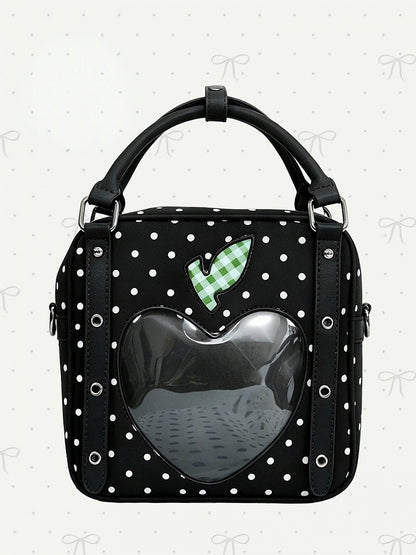 Kawaii Black Polka Dot Crossbody Bag Heart Window Design - DRDR