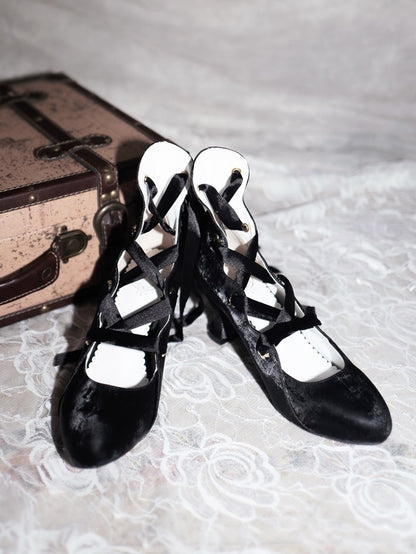 Pointed - High-heel Lace-up Design Lolita Toe Black Shoes Closure Elegant
