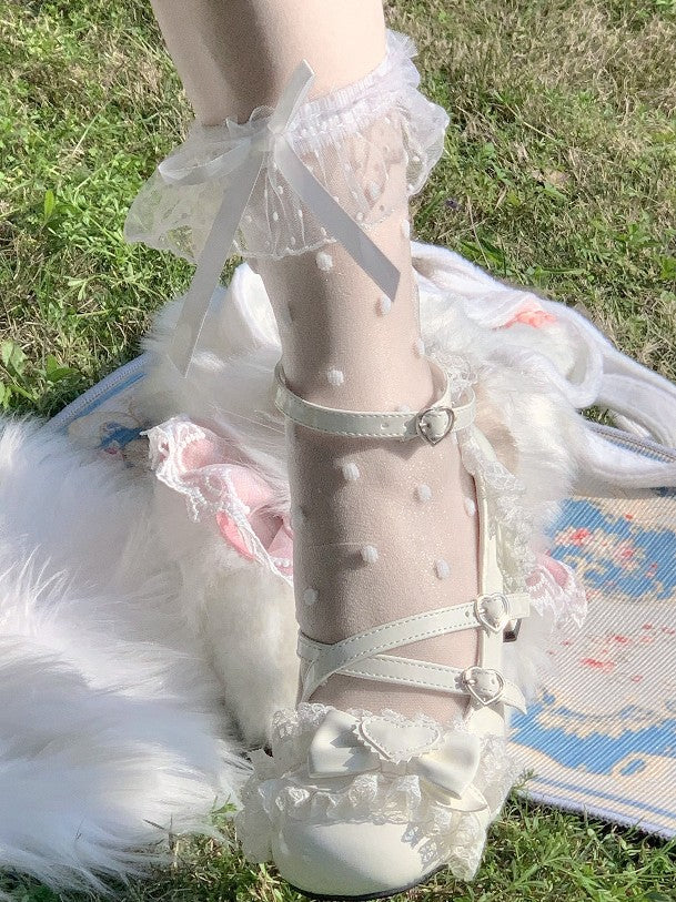 Black/White Lace Bow Pattern Lolita Cuff Polka-dot Socks