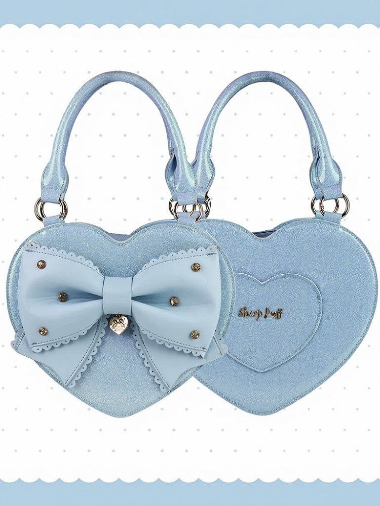 Blue Sparkling Bowknot Handbag with Pendant - Sheep Puff