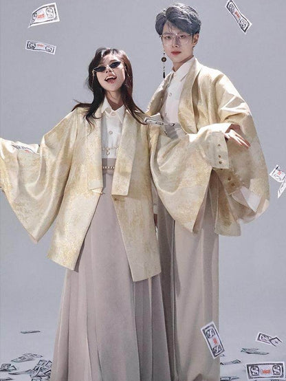 Sleeve Snap with Rear Style Chinese Unisex Practical Slit Closures Blazer Golden