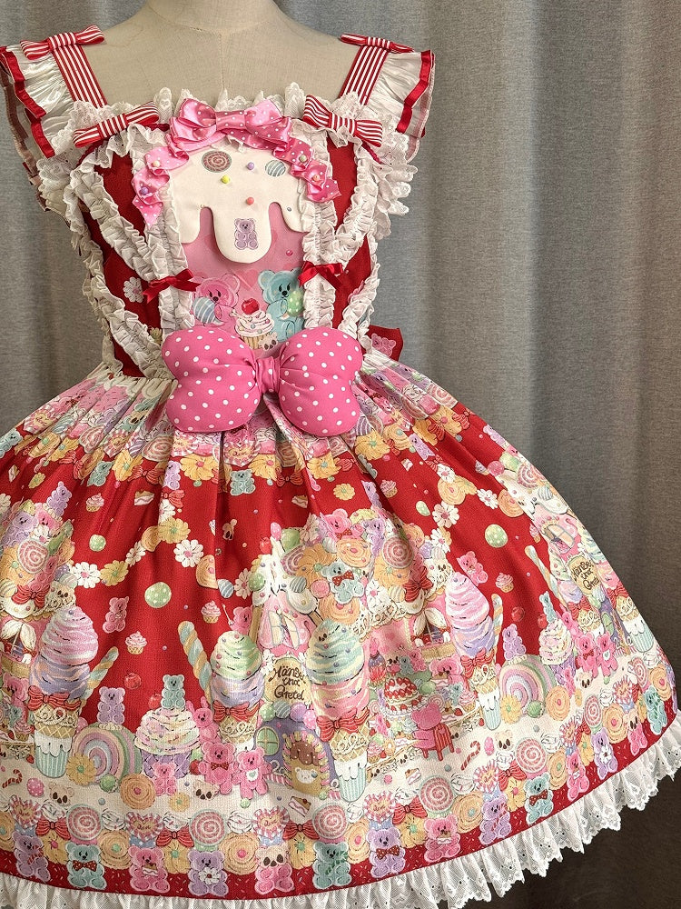 Lolita Sweet Gummy Desserts Print Bärenrock Rot und Pullover