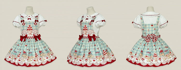 Cherry and Dessert Print Mint Green Sweet Lolita Overall Dress