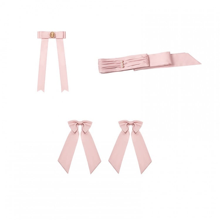 Broschen + Schleife / Schwarzer Taillengürtel in Rosa