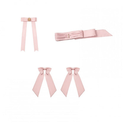 Broschen + Schleife / Schwarzer Taillengürtel in Rosa