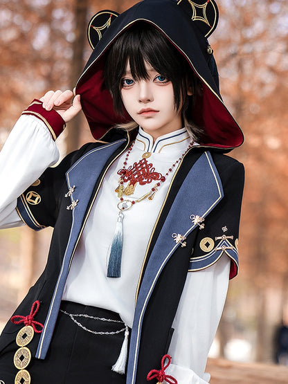 Chinoiserie Quastenanhänger Gold und rote Perlenkette