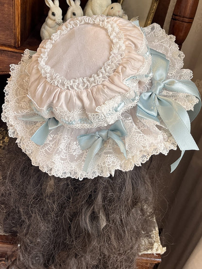 Lolita Hat with Bow Accents in Pink/Blue/White