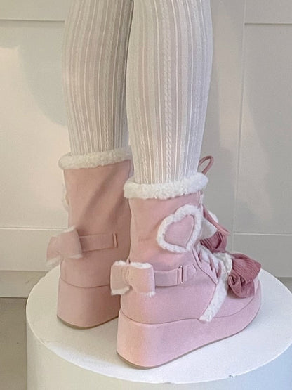Platform Sweet with Pink Heart Winter Style 6cm/8.5cm Boots