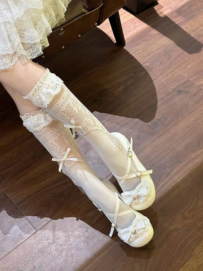 Mary White Lace 2.5cm with Low-heel Sweet Details Janes Bow Trim Lolita