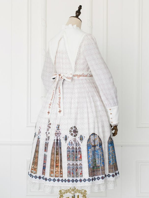 Long Detachable Stained Dress Gothic Sleeves Lolita White with Window Version Church Collar