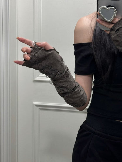 Sleeves Wasteland Distressed Style Design Arm Retro Y2K with