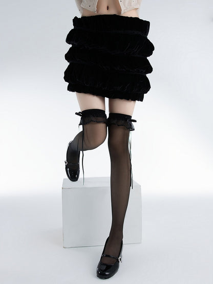 Lace Creamy Sheer Bowknot with Stockings and White/Black Trim