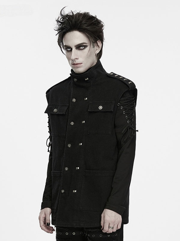 Men's Hardcore Techwear Double-Breasted Vest in Black - Punk Rave