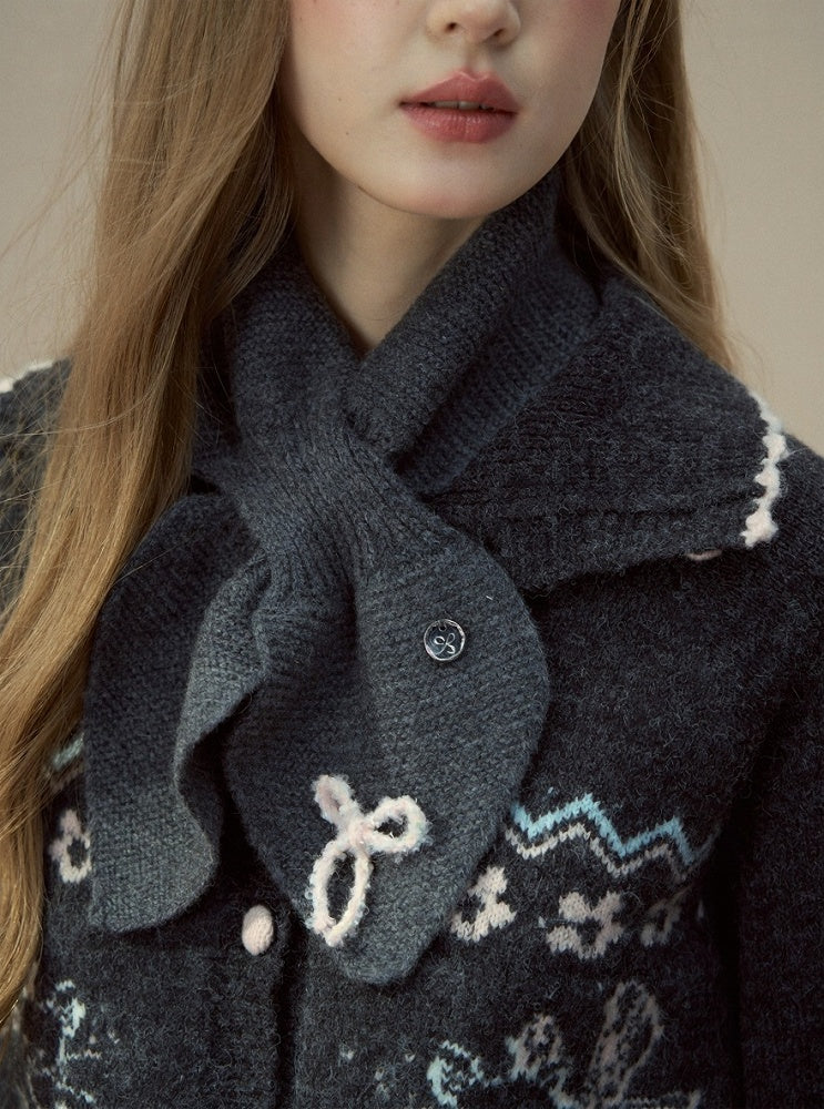 Écharpe à nœud avec 4 motifs Kawaii en laine