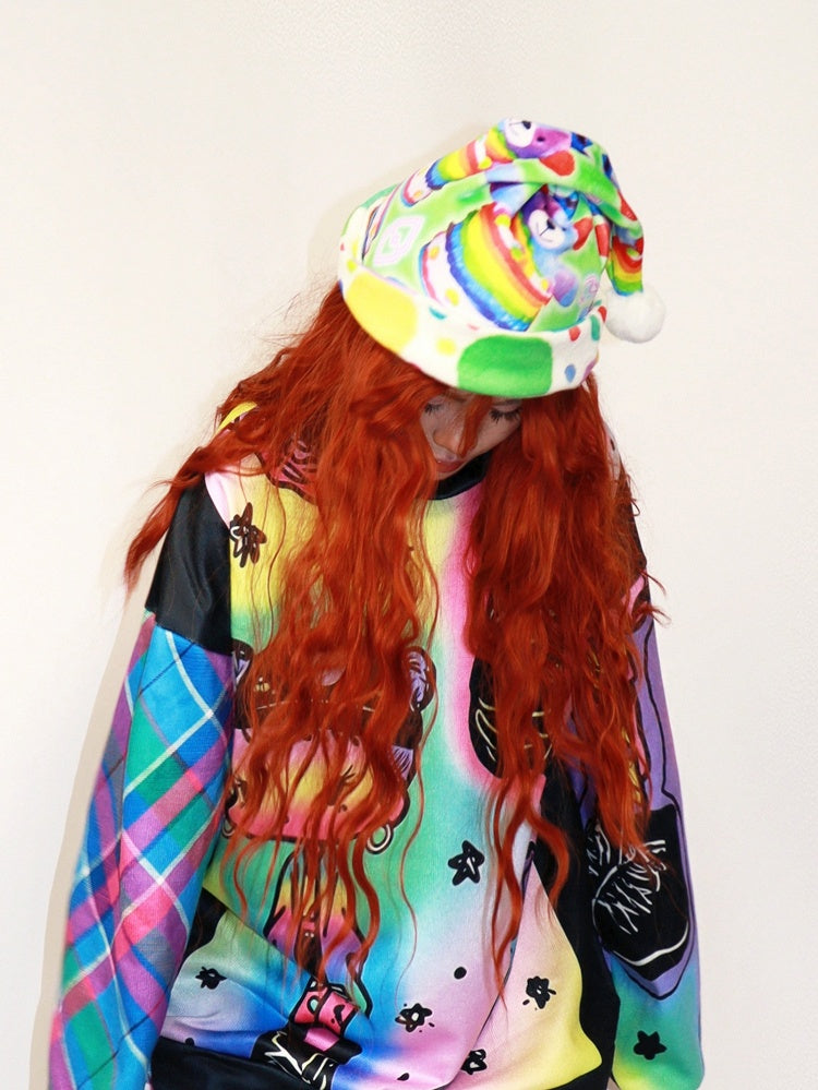 Cartoon Christmas Decorated Y2K Pompon Hat Colorful Print