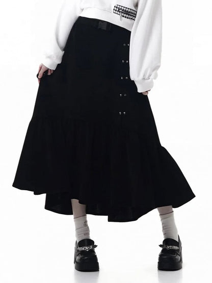Ruffle Hem with Skirt Maxi High-Low Black
