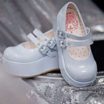 Straps Light Shoes Platform Blue with Buckle Sweet Dual