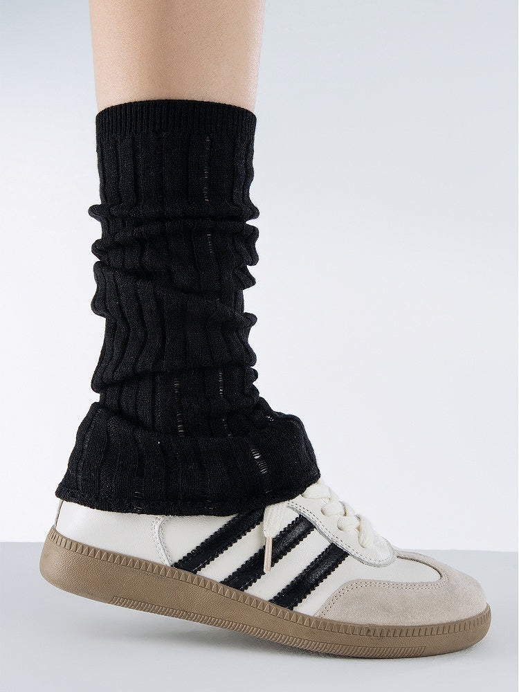 Ultra-Thin Leg Warmers Gray/Creamy White/Black Knitted Striped 35CM Vertical
