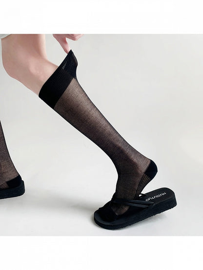 Split-Toe Ribbed Sheer Mid-Calf Socks, Minimalist, 4 Colors - Night Experiment