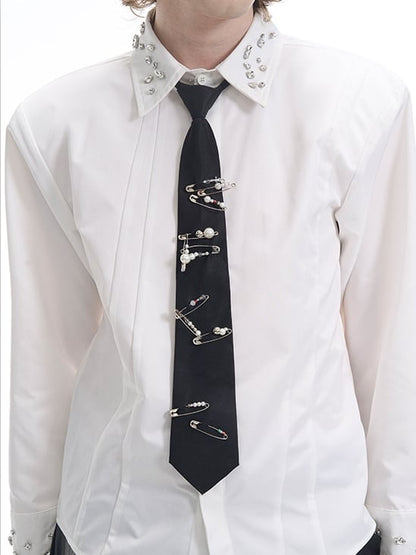 Épingle à Cravate Classique pour Homme, Décoration de Cou Noire avec Perles
