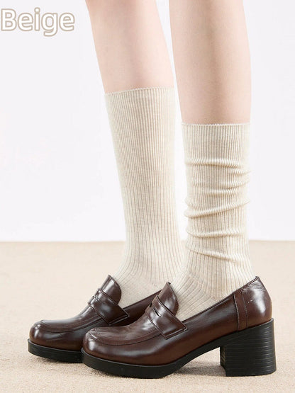 Socks Knit Ribbed 6-Color Calf