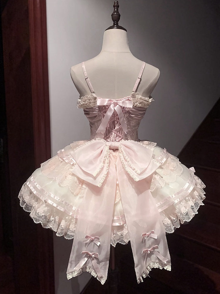 Schulter Dünne Jumper Entbeint Lolita Korsett Apricot Rosa Kleid Riemen Rock und