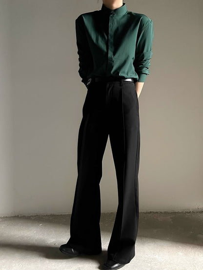 Ouji Lolita Black Straight-Leg Pants with Elastic Back Waist & Subtle Flare