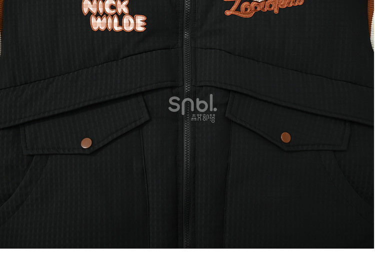 Zootopia Nick Applique Black Down Jacket Detachable Sleeves