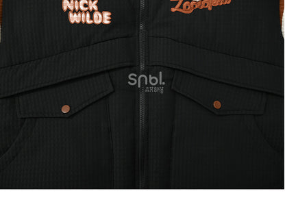 Zootopia Nick Applique Black Down Jacket Detachable Sleeves