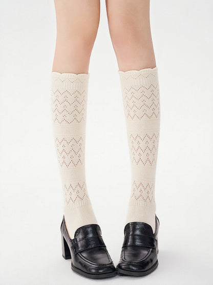 Knit Calf 3-Color Socks Pointelle