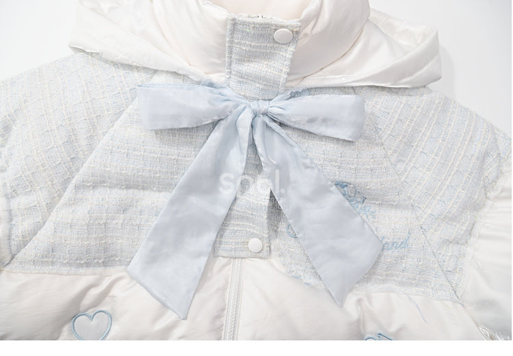 Alice in Wonderland Alice Tweed Patchwork White Hooded Down Jacket