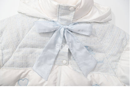 Alice in Wonderland Alice Tweed Patchwork White Hooded Down Jacket