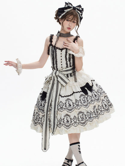 White Layered with Scalloped Black Set Rabbit Trim Skirt Top Pattern Camisole + Lolita Edge Elegant