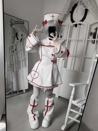 and Halloween Decoration Red for Cross White with Bow Embroidery Cap Nurse