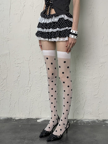 Y2K Polka-dot Overknee Fashion Pattern Gyaru White Stockings