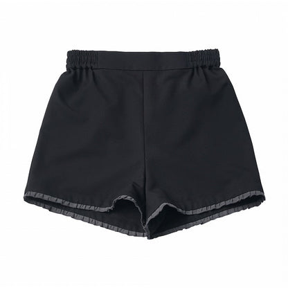 Black Ruffle Trim Shorts - PINK SAVIOR
