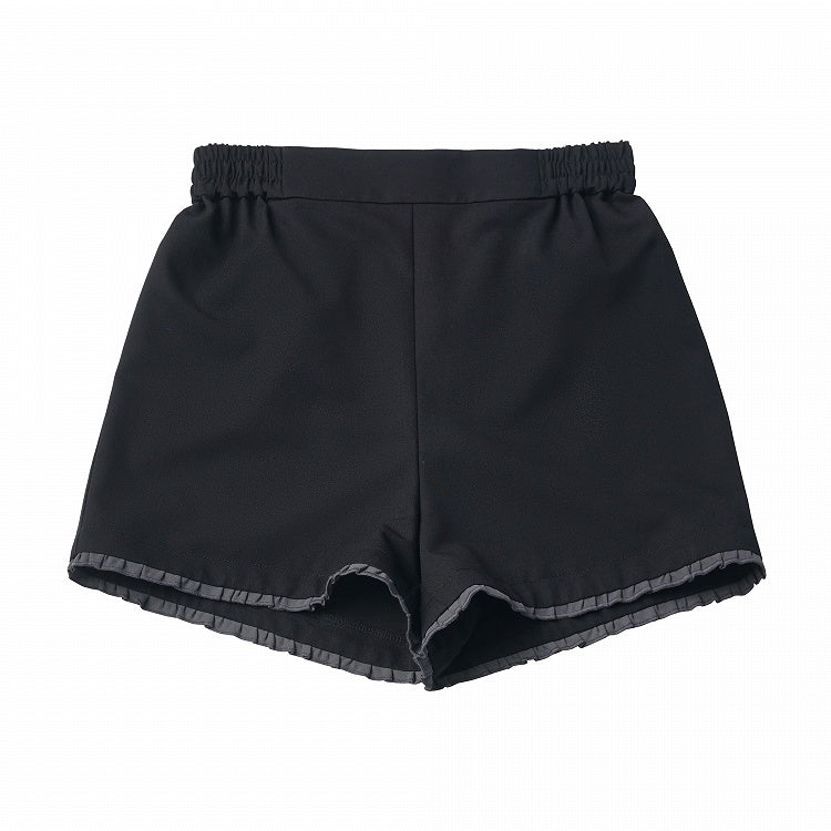 Black Ruffled Hem Shorts in Oriental Style - PINK SAVIOR