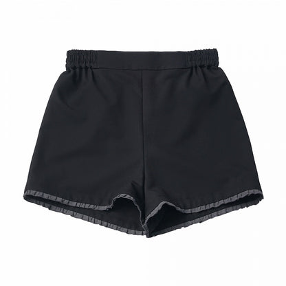 Black Ruffled Hem Shorts in Oriental Style - PINK SAVIOR