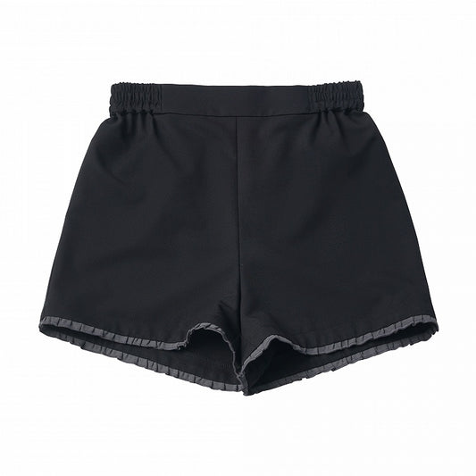 Black Ruffled Hem Shorts in Oriental Style - PINK SAVIOR